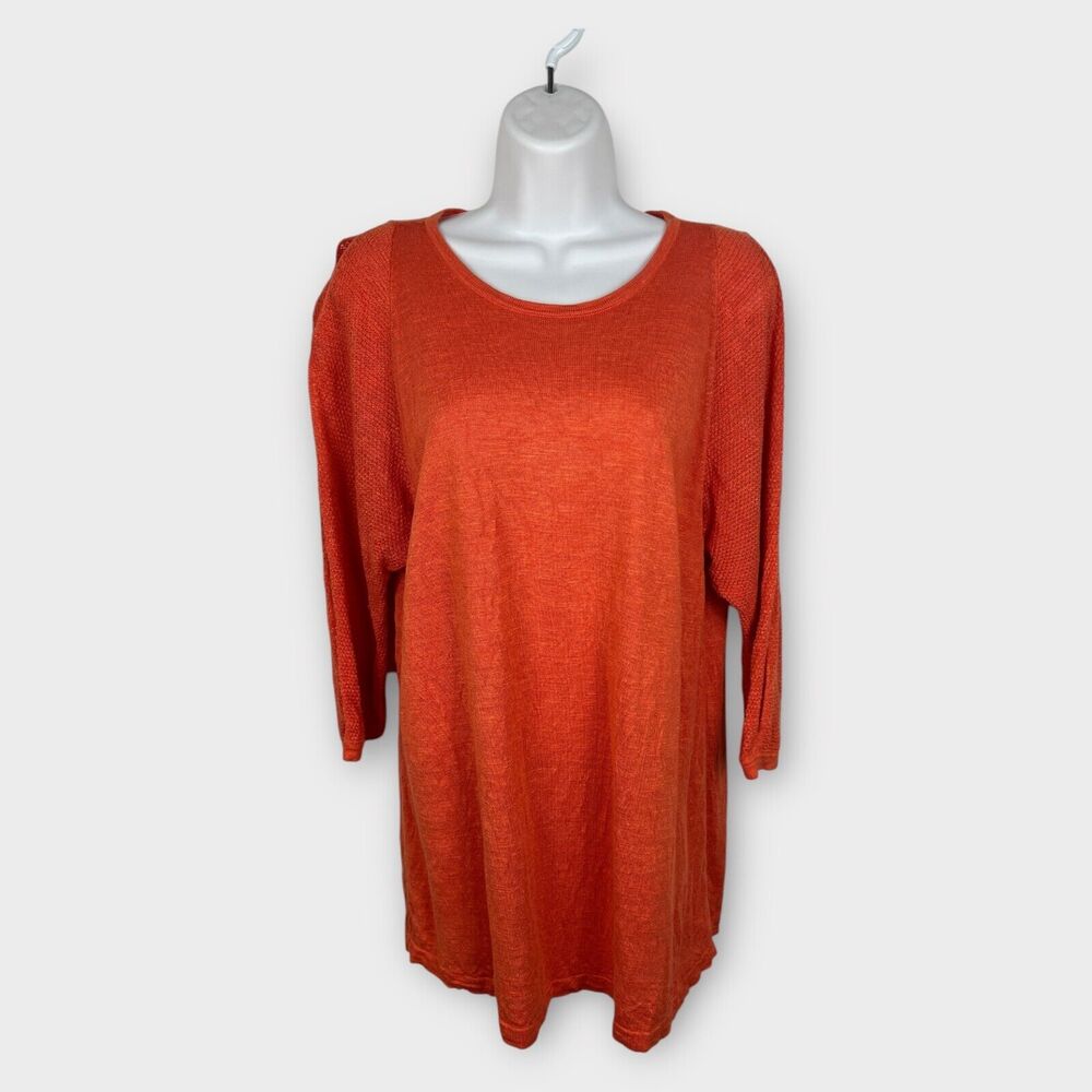 J Jill Linen Blend‎ Orange Sweater Blouse Top Open Shoulder M/L